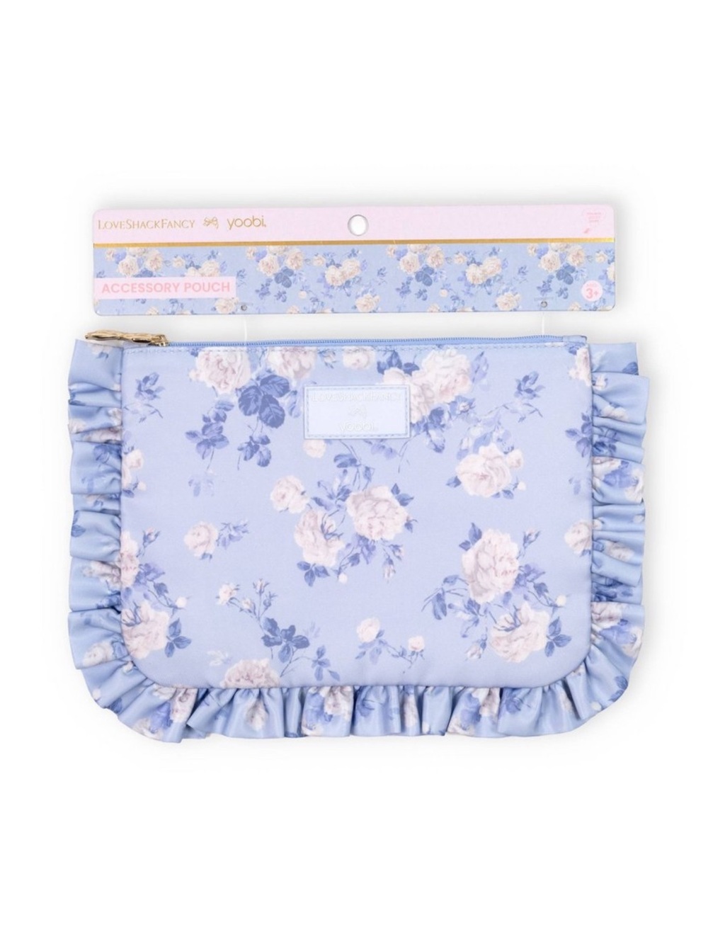Loveshackfancy Accessory Pouch with ruffles everblooming rosettes whisper blue